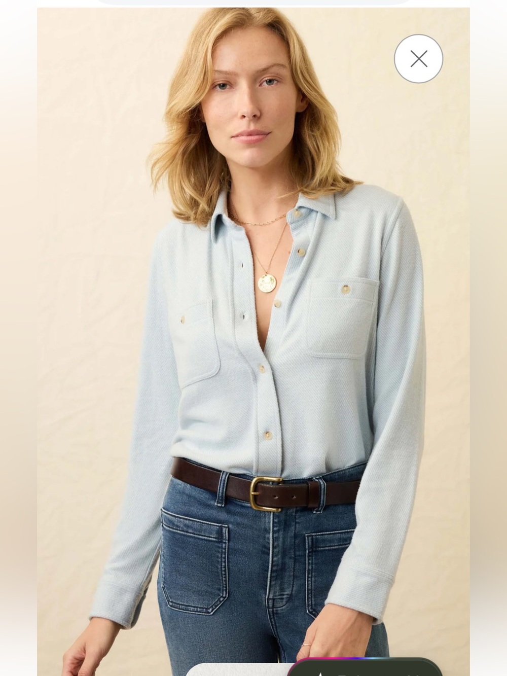 Faherty Legend Sweater Shirt - Ice Blue Twill Size Medium
